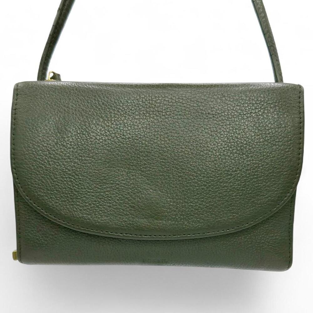 Restored/Reworked Fossil Green Leather Crossbody Bag